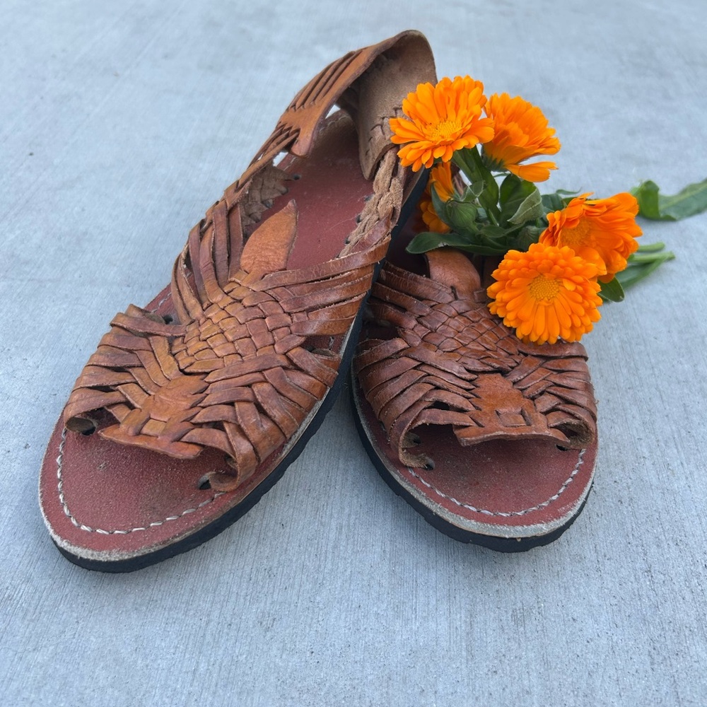Brown Leather Woven Sandals